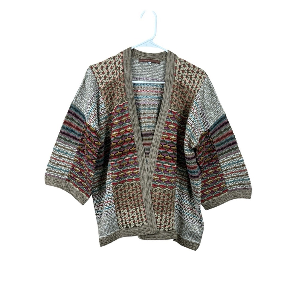 Peruvian Connection Southwestern Abstract Kimono Cardigan S/M Pima Cotton Boho